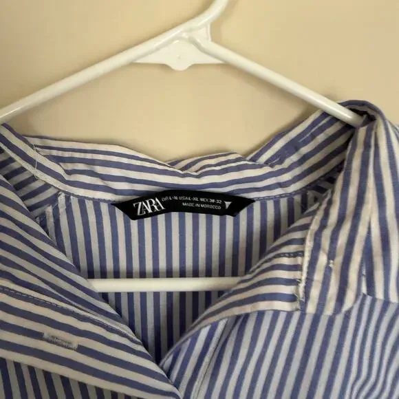 Zara Women’s Tunic-Like Blue and White Stripe Button Down Collared Top Summer - Picture 4 of 10